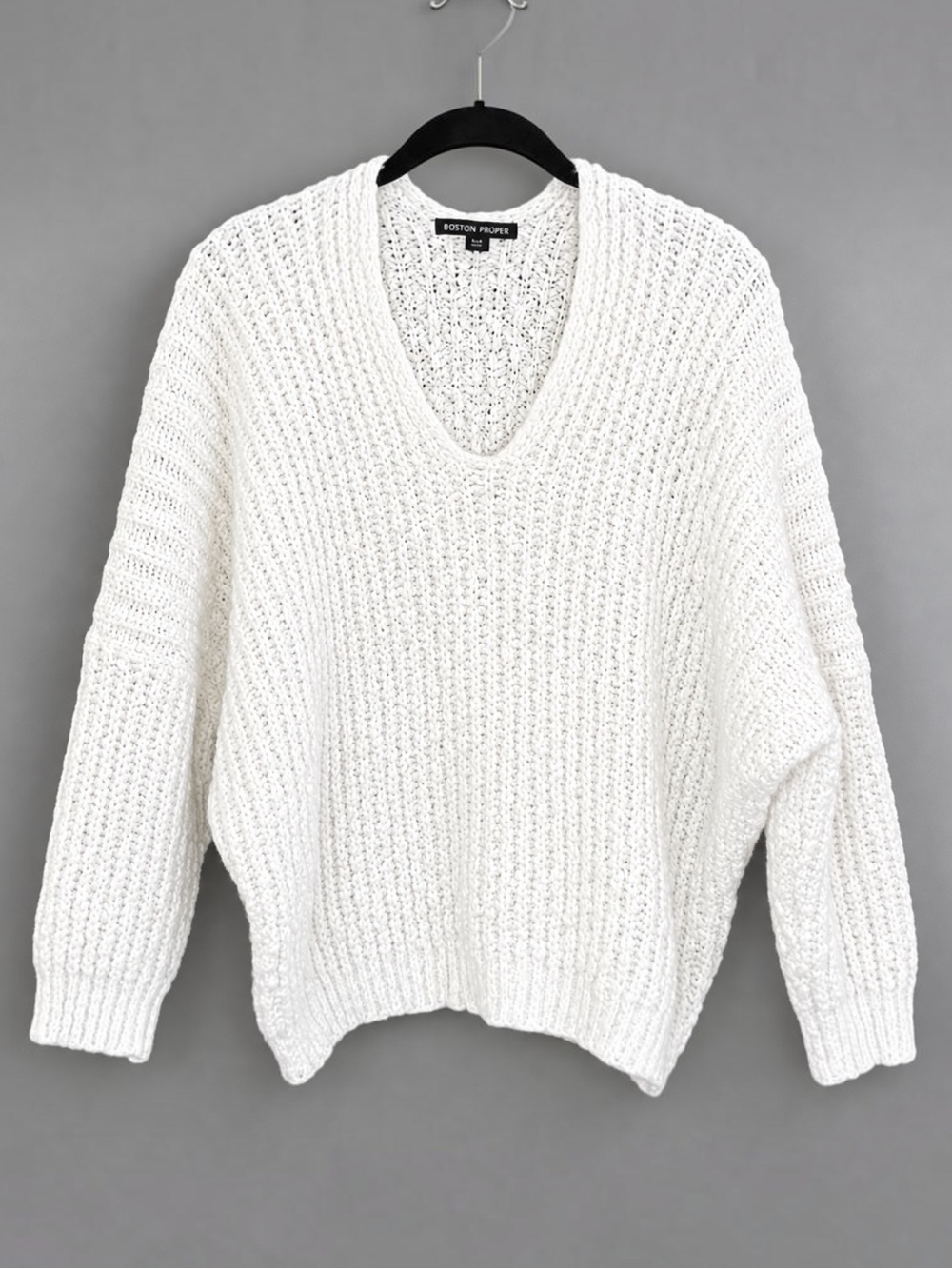 Boston Proper Cream Chunky Knit Sweater M Dolman 3/4 Sleeve Oversized Slouchy
